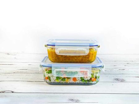 Basic Design Oblong Glass Containers With Air Tight Lid | Microwave Safe | Set Of 2 Hot on Sale