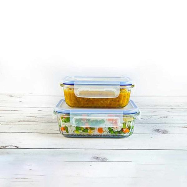 Basic Design Oblong Glass Containers With Air Tight Lid | Microwave Safe | Set Of 2 Hot on Sale