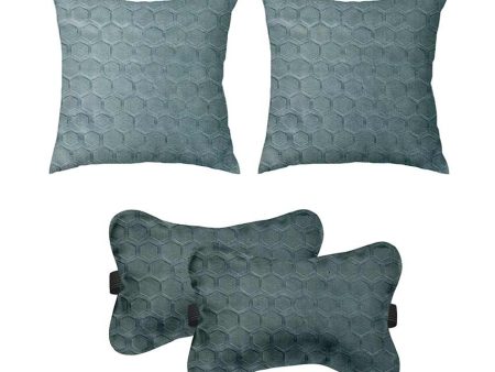 Honeycomb Design Polyester 2 Car Cushions And 2 Neck Rests Fashion