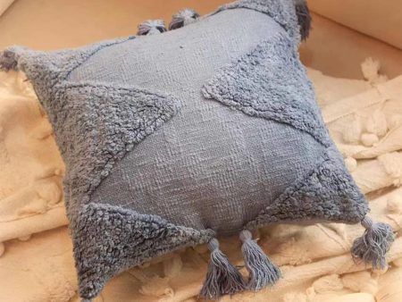 Blue Tufted Cotton Cushion Cover | 16 x 16 inches Sale