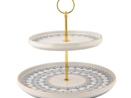 Lovely Tapestry Porcelain 2 Tier Snack Plate on Sale