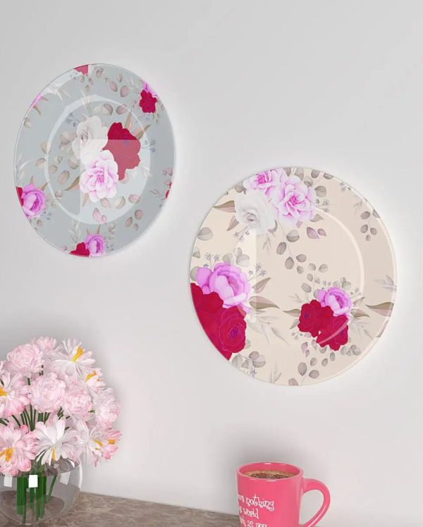 Beautiful Rose Flower Pattern Ceramic Wall Plates | Set of 2 Cheap