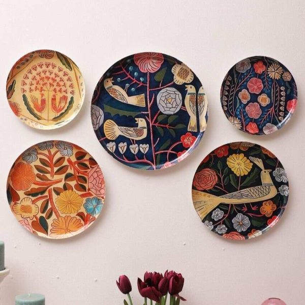 Bird Metal & Meena Wall Plates | Set Of 5 For Discount