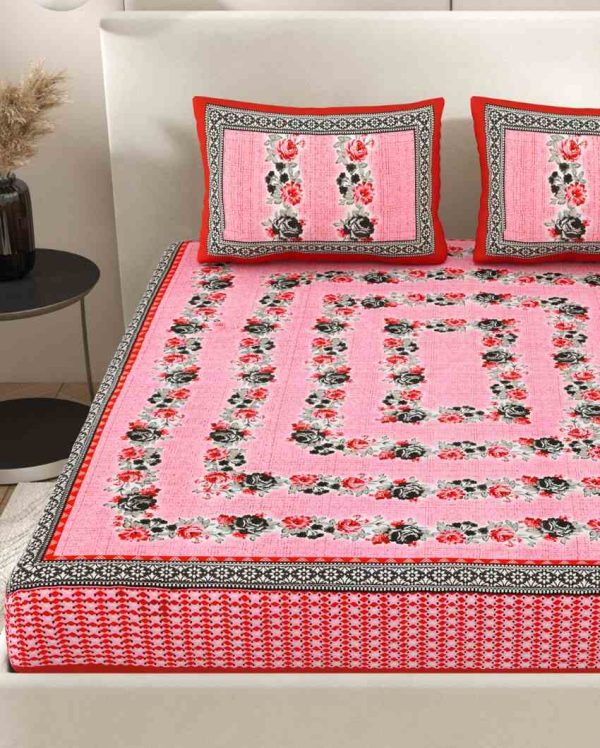 Antique Art Jaipuri Hand Printed Cotton Queen Size Bedsheet | Queen Size | 92 x 87 inches For Discount