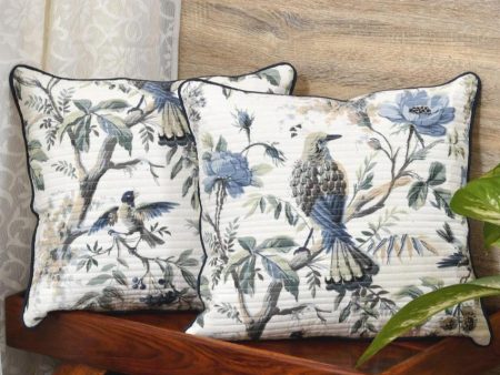 Blue Flowers & Birds Cotton Cushion Covers | Set of 2 Online Sale