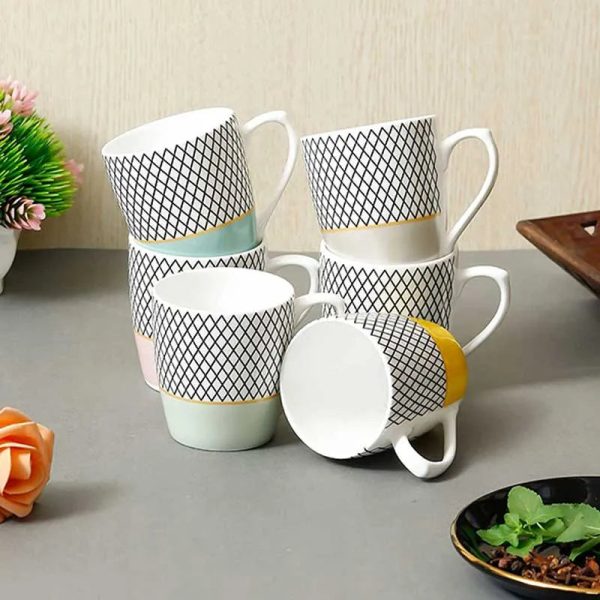 Indian Ceramic China Handcrafted Design Tea Cups | Set of 6 | 160 ML For Sale