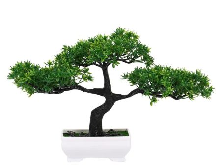 Premium Green Artificial Bonsai Plant with Plastic Pot | 8 inches For Discount