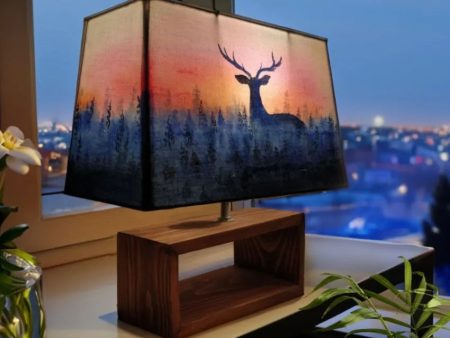 Rectangle Deer Shaded Cotton Table Lamp Supply