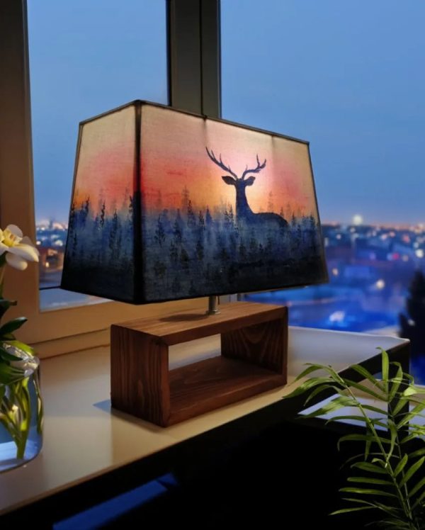 Rectangle Deer Shaded Cotton Table Lamp Supply