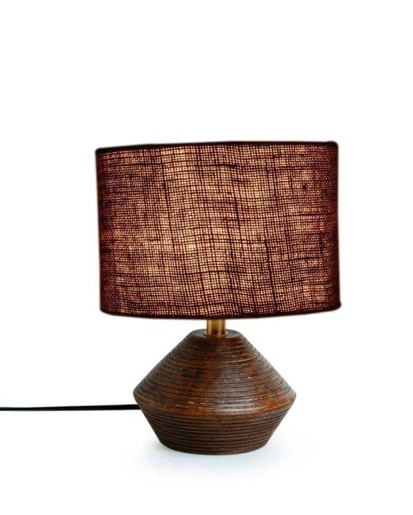 Brown Jute Table Lamp with Wood Natural base | 7x12 inches Cheap