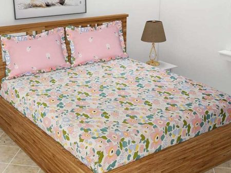 Big Flowers Printed Glace Cotton Bedding Set | King Size | 108 X 108 inches For Sale