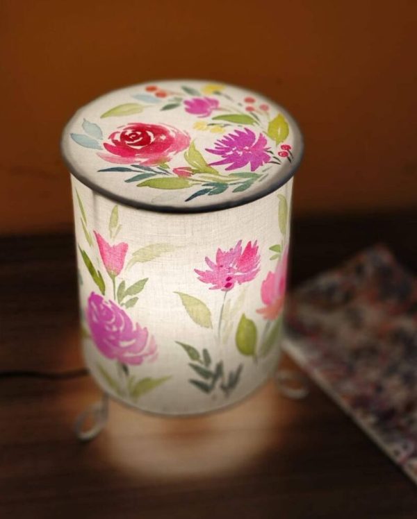 Beautiful Roses Floral Shaded With Lid Cylinder Table Lamp Online