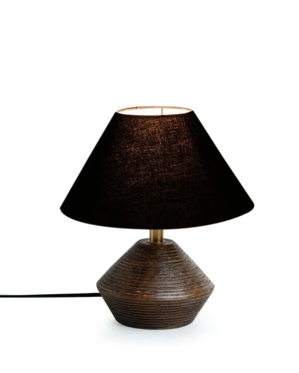 Black Cotton Table Lamp with Wood Natural Base | 10x12 inches Cheap