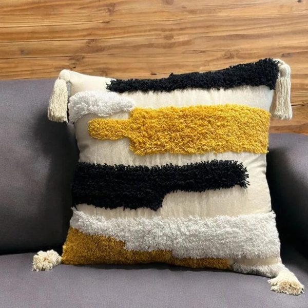 Abstract Tufted Cotton Cushion Cover | 16 × 16 Inches Online now