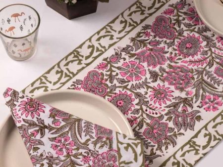 Jaipuri Block Print Pink Floral Cotton Table Napkins And Placemats | Set Of 6 For Discount