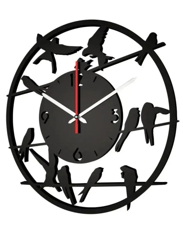 Birds on Wire Wooden Wall Clock Hot on Sale