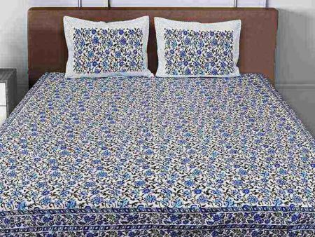 Blue Jaal Block Printed Cotton Bedsheet Set | Double Bed | 108 X 90 inches Hot on Sale