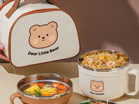 Bear Dual Handle Soup & Noodles Lunch Box with Cover Online Hot Sale