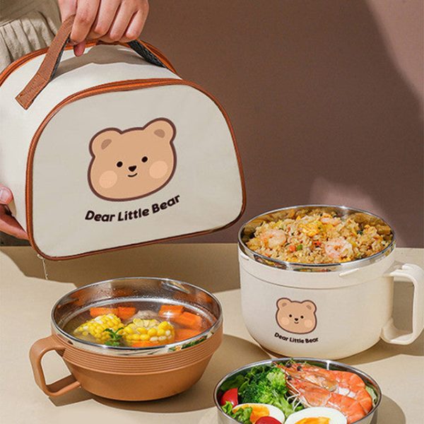 Bear Dual Handle Soup & Noodles Lunch Box with Cover Online Hot Sale