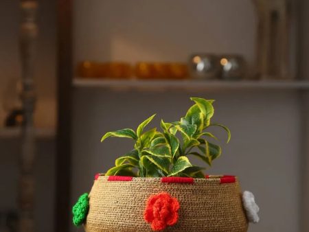 Multi-Utility Jute Basket With Colorful Flowers on Sale