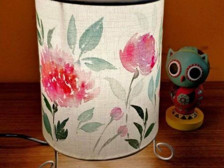 Floral Charm Shaded With Lid Cylinder Cotton Table Lamp For Sale