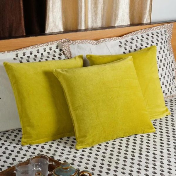 Yellow Velvet Cotton Cushion Covers | Set of 5 | 16 x 16 inches Online Hot Sale