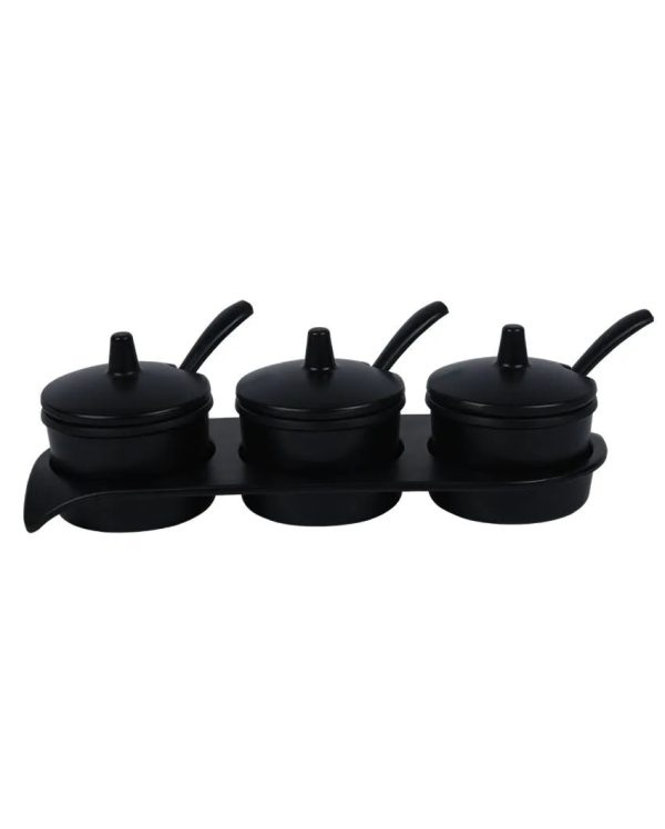 Black Melamine Jar With Spoon And Tray Set  | Set of 7 Hot on Sale