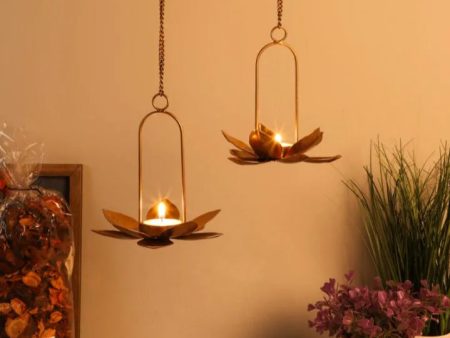 Golden Hooked Lotus Tealight Holders | Set of 2 For Cheap