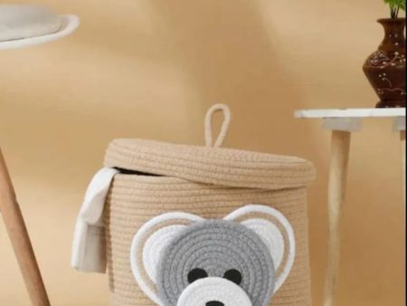 Bear Face Kids Cotton Basket with Lid | 10 × 10 Inches Online Sale