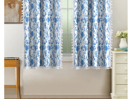 Blue Cotton Boho Curtains With Stainless Steel Rings | Set of 2 Online