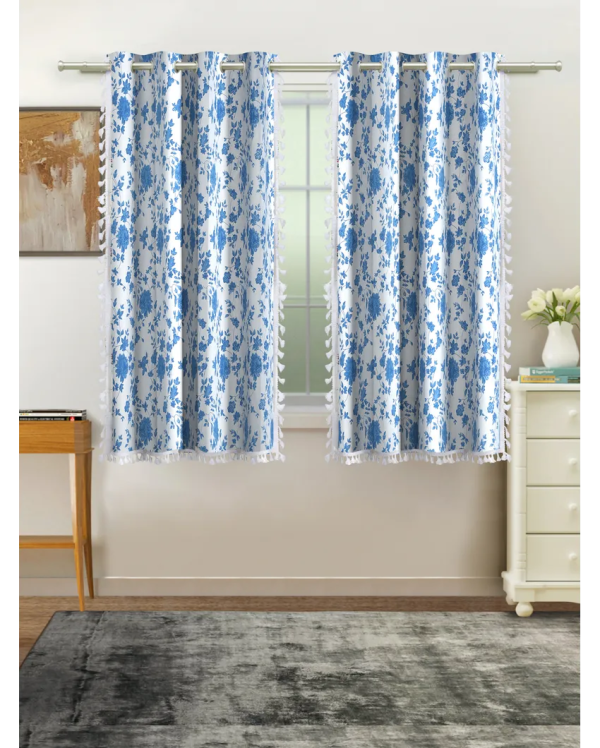 Blue Cotton Boho Curtains With Stainless Steel Rings | Set of 2 Online