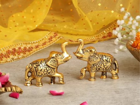 Small Elephant Metal Showpiece | Set of 2 | 3 x 3 inches Hot on Sale