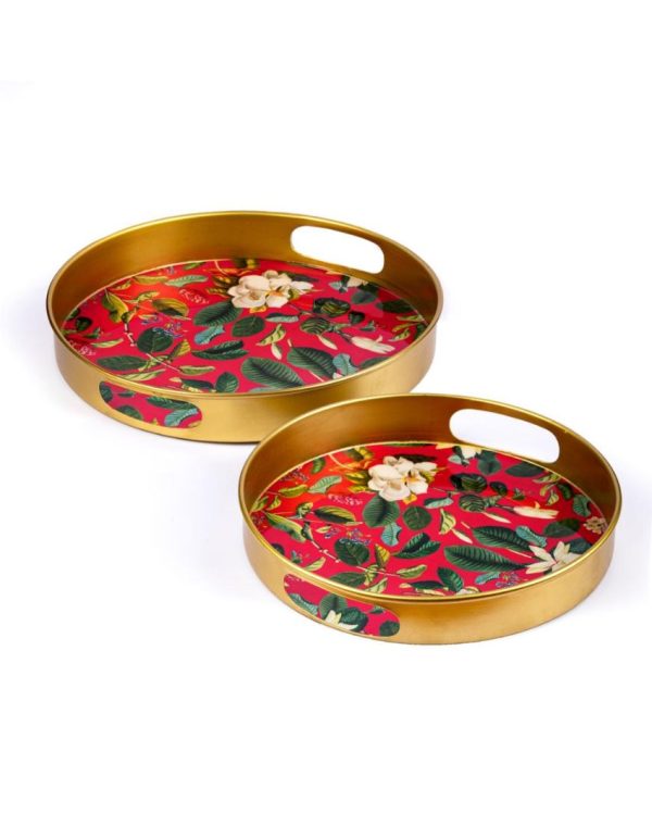 Magnolia Blooms Art Metal Trays | Set Of 2 For Discount