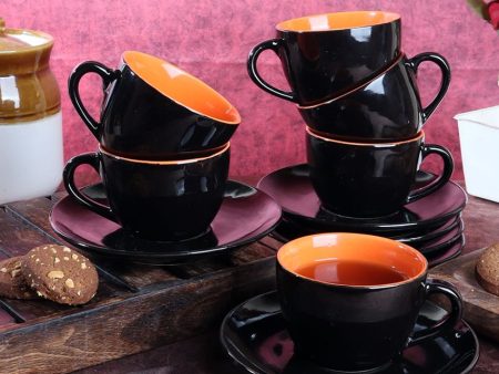 Black Colored Ceramic Cup Saucer Set | Set Of 12 Pcs Supply