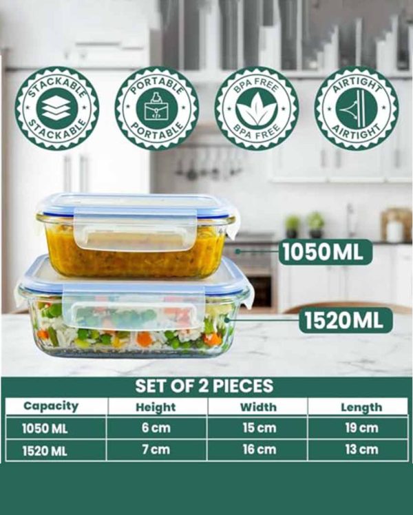 Basic Design Oblong Glass Containers With Air Tight Lid | Microwave Safe | Set Of 2 Hot on Sale