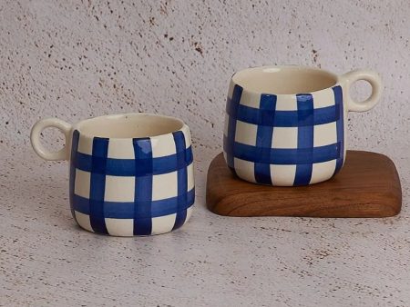 Blue Big Ghingham Checkered Mugs  | 450ml | Set Of 2 Online now