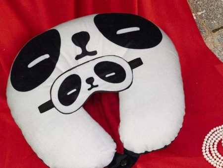 Panda Velvet Multicolor Neck Pillow With Eye Mask Hot on Sale