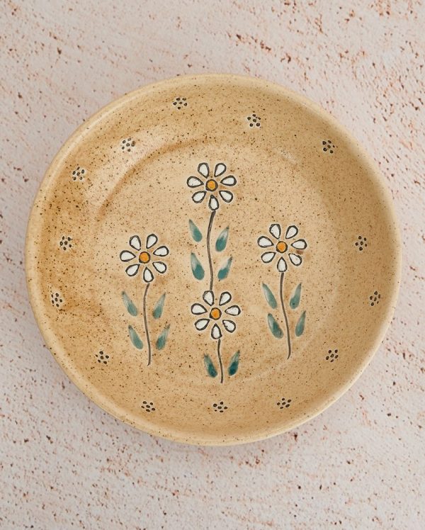 Beige Ceramic Artisan Handpainted Bloom Serving Bowls | Set Of 2 Sale