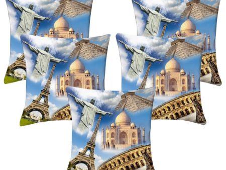 Wonders World Digital Printed Polyester Cushion Covers | Set of 5 | 16 x 16 inches Sale