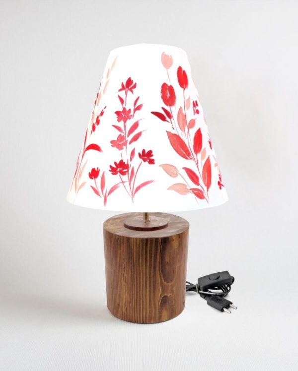 Red Roses Floral Shaded Cone Shaped Cotton Table Lamp | Red Sale