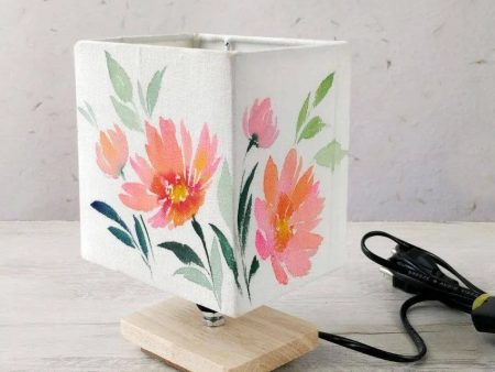 Floral Shaded Square Cotton Table Lamp Online Sale