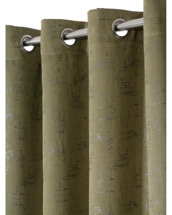 Olive Green Blackout Emboss Curtains | Set of 2 Discount