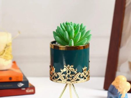 Bohemian Succulents Artificial Plant with Ceramic Pot & Metal Tripod Stand | 7 inches For Sale