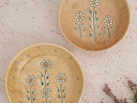 Beige Ceramic Artisan Handpainted Bloom Serving Bowls | Set Of 2 Sale