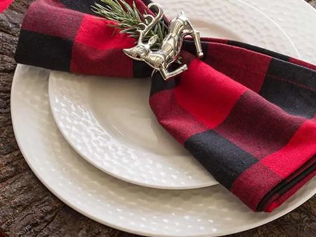 Buffalo Checks Multicolor Plaid Cotton Napkins With Cloth Belt | Set Of 6 | 20 X 20 Inches Online now