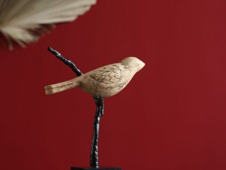 Bird On Stem Wooden Statue Sale