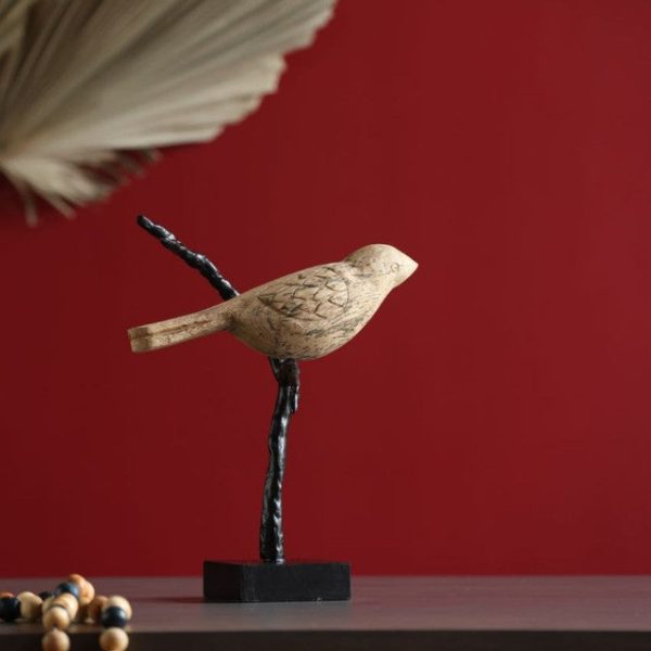 Bird On Stem Wooden Statue Sale