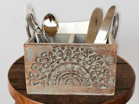 Retro Design Grey Wooden Cutlery Holder Discount