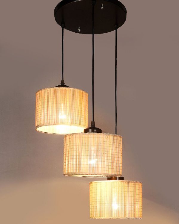 Beige Bamboo Round Drum Cluster Hanging Lamp Online Sale