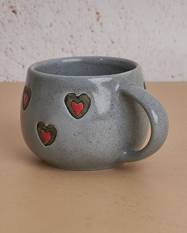 Grey Hearts Ceramic Stoneware Cups With Delicate Heart Design | Set Of 2 Online now